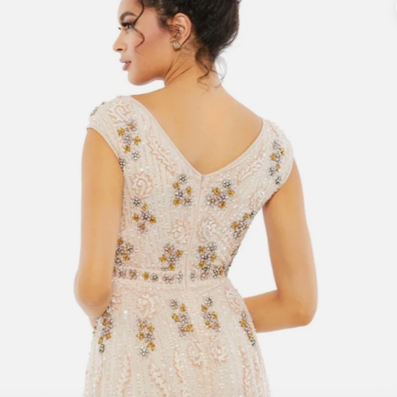 MAC DUGGAL 93575 EMBELLISHED FLORAL WRAP OVER CAP SLEEVE A-LINE BLUSH GOWN sz 10 - Picture 8 of 10